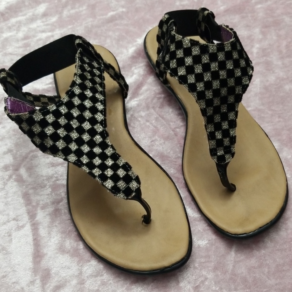 Checkered black and silver sandals